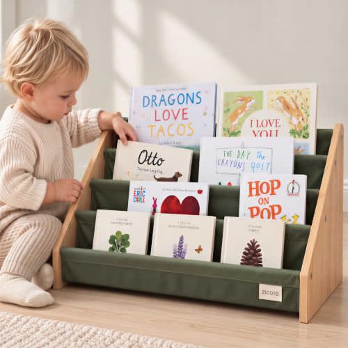 Decorative Wooden Bookshelf for Kids Rooms - Easy Install Montessori Shelf | Keeps Plenty of Books Neatly Organized and Within Reach for Toddlers - Book Shelf for Baby's Bedroom or Playroom Decor