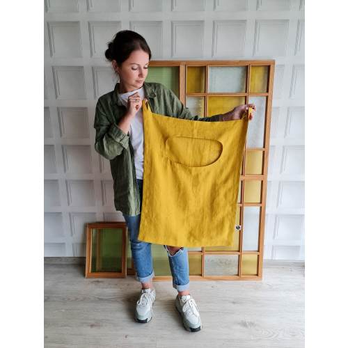 Linen hanging laundry bag | Bright Yellow | Medium with zipper