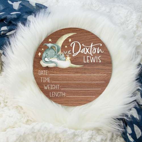 Dragon Birth Stat Sign, Birth Stat Sign, Round Wood Birth Stat Sign, Dragon Birth Announcement, Personalized Birth Stat Sign, Baby Gift B49