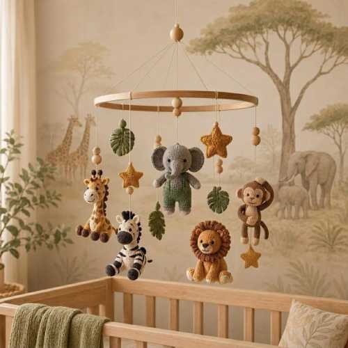 Crochet Safari Baby Mobile, Jungle Animal Crib Mobile, Handmade Nursery Decor, Lion Elephant Giraffe Zebra, Baby Shower Gift