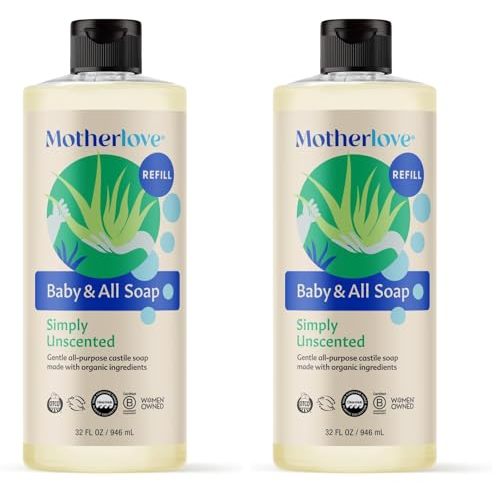 Motherlove Baby & All Soap (32 oz) Gentle Foaming All-Purpose Castile Soap Made with Organic Ingredients – Simply Unscented (Pack of 2)
