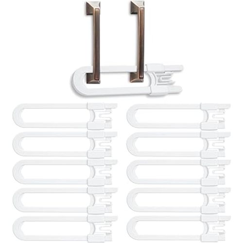 Vmaisi Baby Sliding Cabinet Locks - Adjustable U Shaped Child Safety Locks for Cabinets with Handles or Knobs, Childproof Latches for Kitchen Bathroom Storage Cupboards 10 Pack
