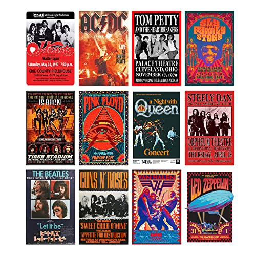 Woonkit Vintage Rock Band Posters for Room Aesthetic, 70s 80s 90s Retro Music Room Wall Bedroom Decor Art, Vintage Rock Concert Poster Wall Collage, Old Music Album Cover Prints (12 SET B, 7.8X11.8 INCH)
