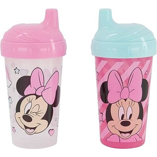 Disney Toddler Sippy Cups for Girls | 10 Ounce Minnie Mouse Sippy Cup Pack of Two with Straw and Lid | Durable Blue Leak Proof Travel Water Bottle for Toddlers