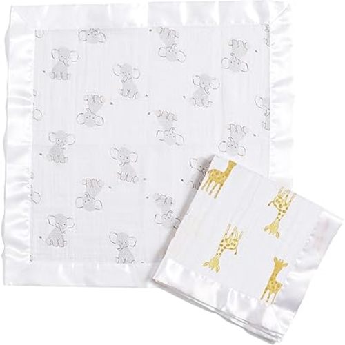 aden + anais Essentials Issie Security Blankets, Super Soft 100% Cotton Muslin, 2 Pack, Safari Babes