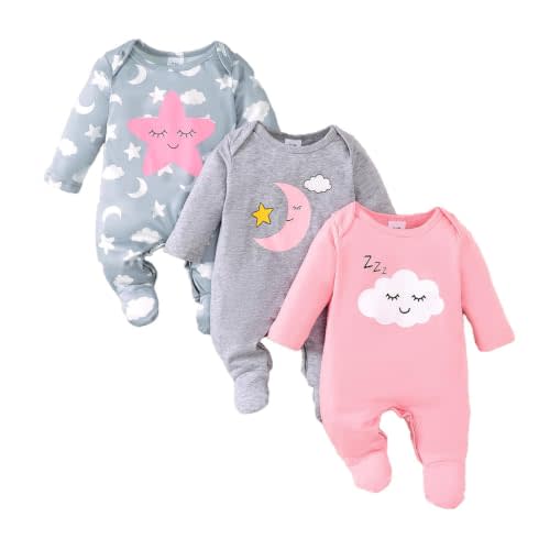 Baby Girl Clothes 3‑Pack Long Sleeve Romper Infant Outfits | Fall Winter,Baby Coming Home Outfit,3Pcs Newborn Bodysuit Jumpsuit,0-9 Months Girl Clothes