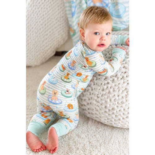 Convertible Zip Romper in Poolside Pups Blue | Caden Lane