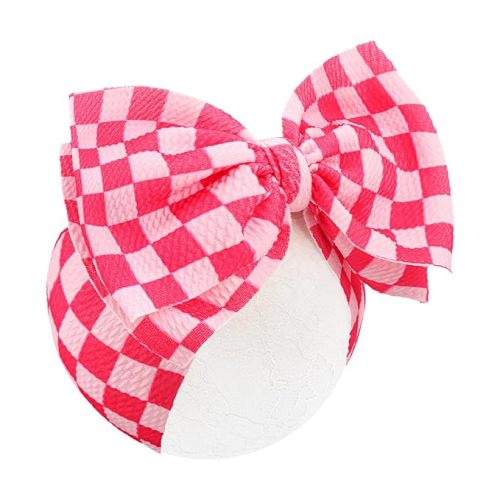 7’’ Hot Pink Checkered Bow for Baby Girl Racing Bows Plaid Headbands for Newborns Infants Toddlers Two Fast Birthday Girls Hair Accessories