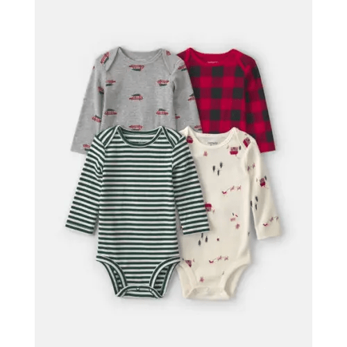 Baby Boy 4-Pack Holiday Long-Sleeve Multipack Bodysuits | Carter's