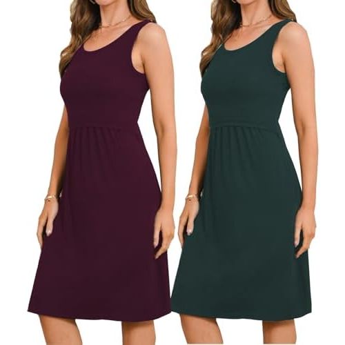 Bearsland Women's Sleeveless Maternity Dress Nursing Breastfeeding Dresses with Pockets