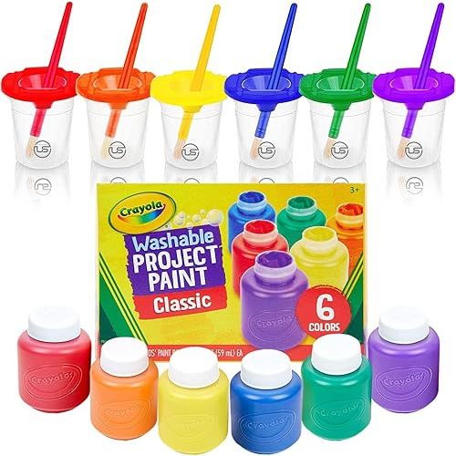 Kids Painting Set, Washable Paint for Kids with Paint Cups, Toddler Paintbrushes, Non Toxic Washable Finger Paints 2 Ounce Each, Toddler Painting Supplies
