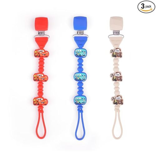 Disney Cars Toy Story Silicone Pacifier Clips 3-Pack BPA-Free Baby Binky Holder Strap Teether Holder for Newborn Infants