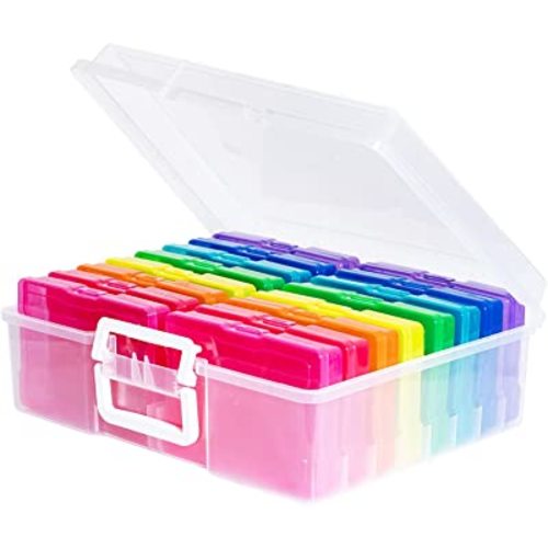 novelinks Transparent 4" x 6" Photo Cases and Clear Craft Keeper with Handle, 16 Inner Photo Organizers & Photo Storage Box, Plastic Photo Storage Containers (Multi-colored)