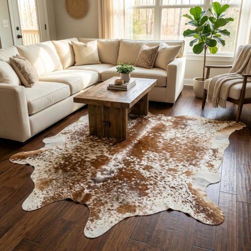 Natural Speckled Tricolor Cowhide Rug cow skin rug hair on cowhide Brazilian Cow Hide Rug leather rug floor rugs handmade rugs home decor