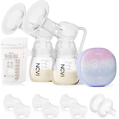 NCVI Double Electric Breast Pump, 4 Modes 9 Levels, Hospital-Grade Suction | Portable Breast Pump 8122, 280mmHg Suction, 17/19/21/24mm Flanges with USB C Rechargeable, for Travel & Office