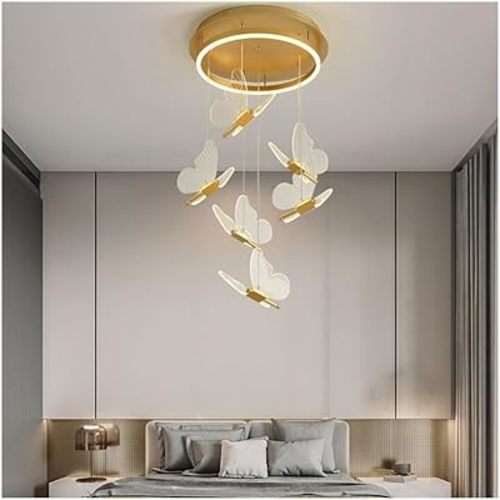 Gold Butterfly Chandelier Mid Century Modern Pendant Light Fixture Farmhouse High Ceiling Hanging Lamp for Foyer Staircase Kids Bedroom Dining Table Living Room Kitchen(Warm Light,6 Lights)