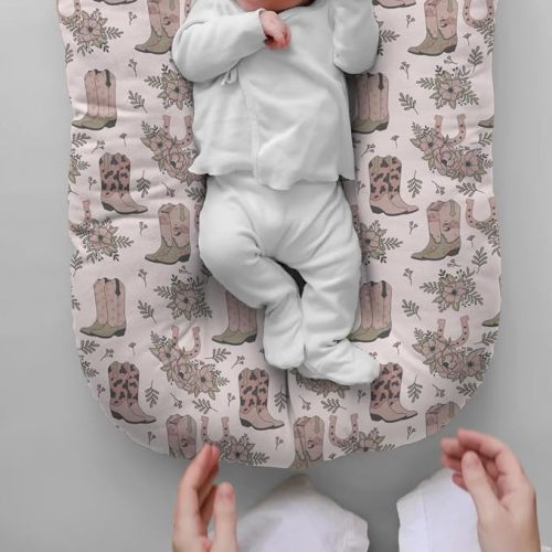 HawSkgFub Highland Cow Floral Cowgirl Baby Lounger Cover, Boho Western Farm Animal Yak Newborn Girls Nap Pillow Covers Shower Gift, Soft Breathable Snuggle Fit Infant Nest Slipcover, Cover Only