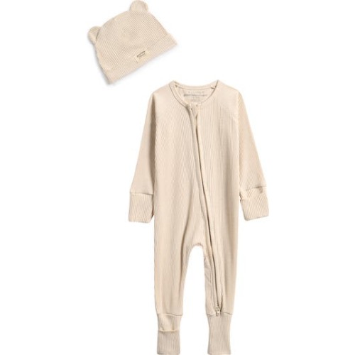 Rib One-Piece & Hat Set, 3-6 M