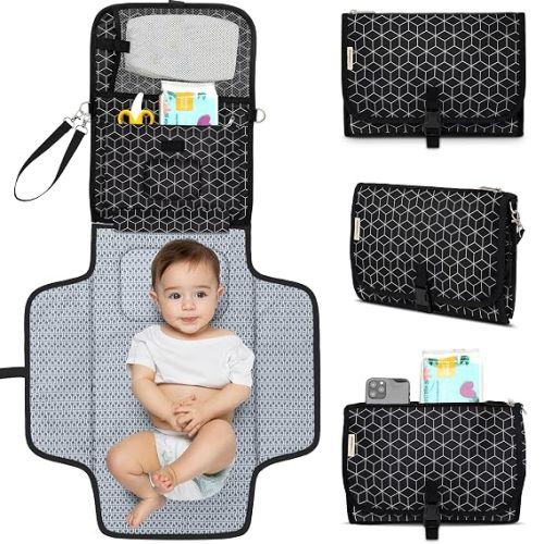 KeaBabies Portable Diaper Changing Pad, Baby Changing Mat (Black Geo)