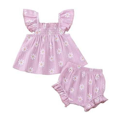 Jecson Newborn Baby Girl Summer Clothes Infant Girl Outfits Sleeveless Ruffle Top and Bloomers Shorts Set 0 3 6 12 Month