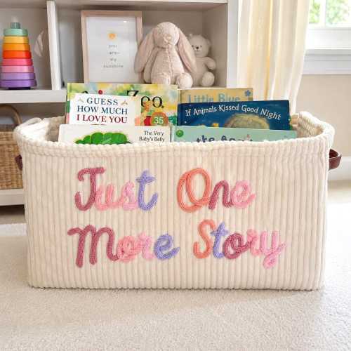 Storytime Basket for Baby, Just One More Story, Baby Shower Gifts, Book Basket, Baby book Organizer, Kids Book Storage, Nursery Storage