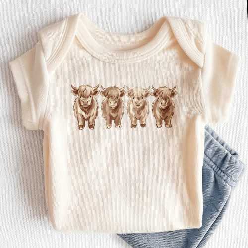 Highland Cow Baby Onesie - Cute Watercolor Scottish Cattle Bodysuit