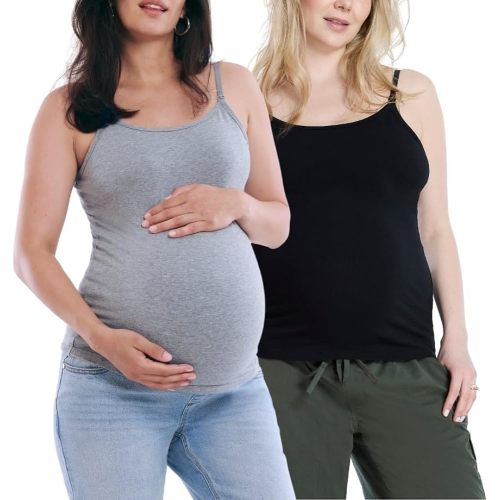 Motherhood Maternity Women's Clip Down Nursing Tank Top Cami with Adjustable Straps for Breastfeeding-2 Pack