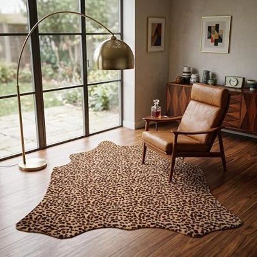 MustMat Faux Leopard/Cheetah Print Rug,Mid-Century Modern Decor 4'7" x 5'2"