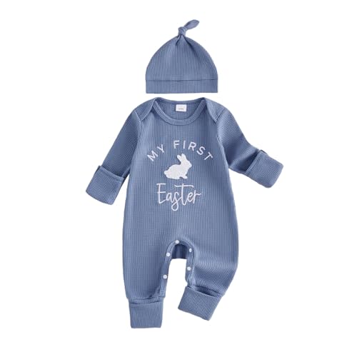 Newborn Baby Boy Easter Outfit Romper My First Easter Rabbit Embroidery Long Sleeve Jumpsuit Cute Infant Clothes
