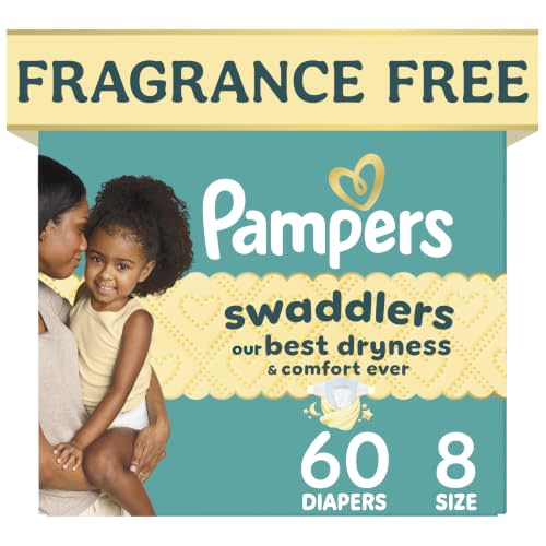 Swaddlers Diapers, Size 8 (30+ lbs), 60 Count, Fragrance Free, Hypoallergenic, Absorbent, Pediatrician Recommended, Skin Safe