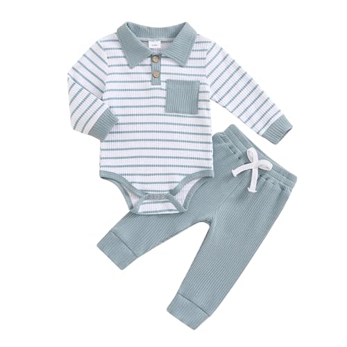 Newborn Baby Boy Girl Clothes Ribbed Knitted Long Sleeve Romper Pants Solid Cotton Infant Fall Winter Outfits 2Pcs