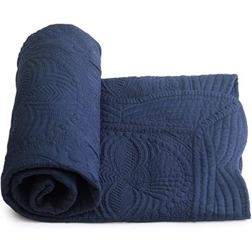 Toddlers and Baby Lightweight Blanket Embossed Quilt 4 Seasons Scalloped 36"" x 46"" Newborn Baby Boy/Girl (Navy)