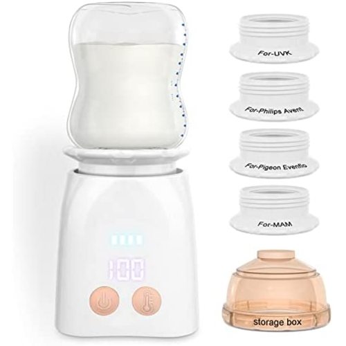 Bottle Warmer,Hopebig Baby Bottle Warmer with 4 Adapters, Rechargeable Portable Bottle Warmer with Smart Temperature Control, Wireless Digital Display Travel Bottle Warmer for Breastmilk or Formula