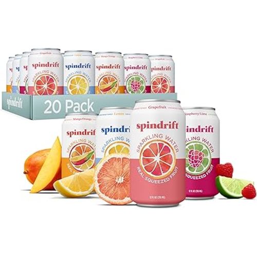 Spindrift Sparkling Water, 4 Flavor Variety Pack, Made with Real Squeezed Fruit, 12 Fl Oz (Pack of 20)