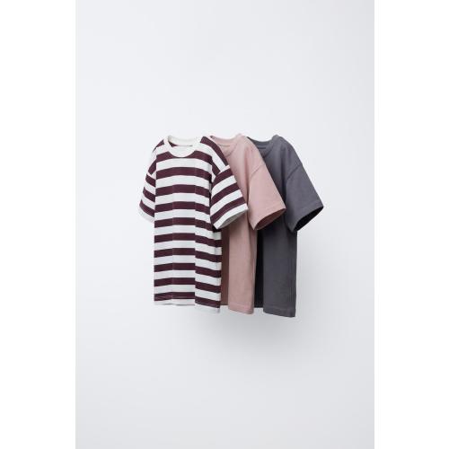 THREE-PACK OF STRIPED AND BASIC T-SHIRTS - Dark eggplant | ZARA United States
