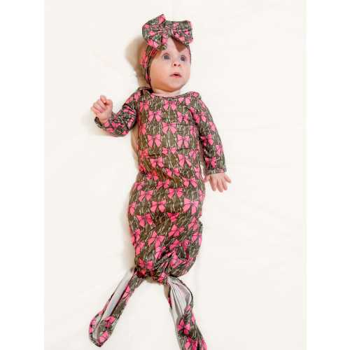 Baby gown, ruffle gown, knotted gown, going home outfit, baby shower gift, newborn gown, baby girl camo gown, baby shower, camo