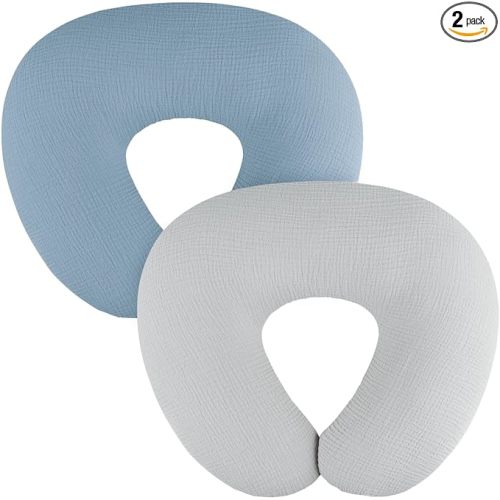 2-Pack Muslin Nursing Pillow Covers, Breathable 100% Cotton Breastfeeding Pillow Slipcovers for Standard Nursing Pillows, Soft Covers for Baby Girls and Boys with Zipper