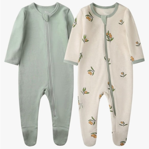 O2 BABY Baby Girls Organic Cotton Zip-Front Sleeper Pajamas, Footed Sleep 'n Play