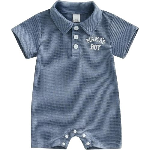 Baby Boy Summer Romper Golf Waffle Button Collared Short Sleeve Jumpsuit Newborn Infant Playsuit
