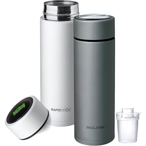 Nuby RapidCool Portable Baby Bottle Cooler Twin Pack - Prepare Formula in 2 Minutes - Travel Formula Kit with Digital Thermometer Lids, Flask & Dispensers - for Newborns & Infants