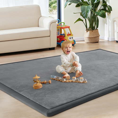 Teler Baby Play Mat for Floor, 1.3" Thick Foam 47"×47" Playmat, Ultra-Soft Plush Feel & Non-Slip Backing Safe for Infants, Toddlers Crawling, Dark Grey