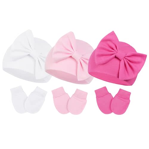Century Star Newborn Baby Girl Bow Hats Headbands and Baby Mittens Set Infant Beanie Caps for Halloween and Christmas