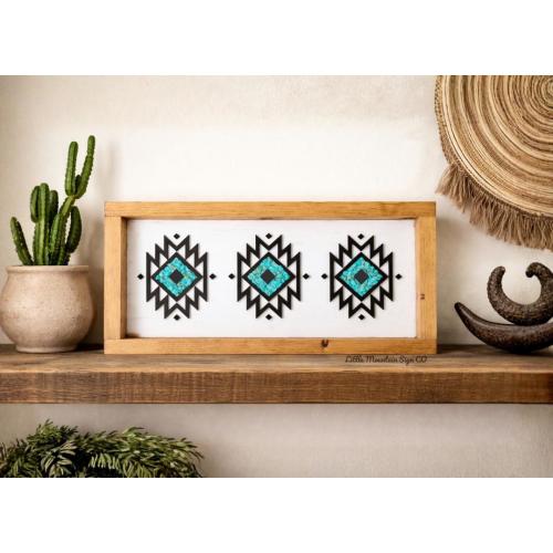 Aztec Turquoise Stone Sign, Western Wood Sign, Boho, Rustic, Farmhouse, Country, Western sign, Gift, Nursery, Home Decor, Southwestern