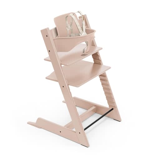 Stokke Tripp Trapp High Chair 2 + Baby Set + Harness, Serene Pink | Includes Chair, Baby Set, Removable Harness for Children 6-36 Months, Adjustable, Ergonomic & Easy to Clean, Baby Essentials