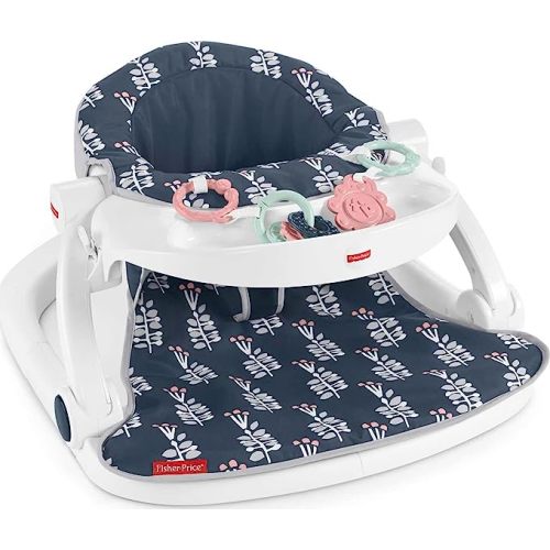 Fisher-Price Portable Baby Chair Sit-Me-Up Floor Seat with Snack Tray and Developmental Toys, Navy Garden