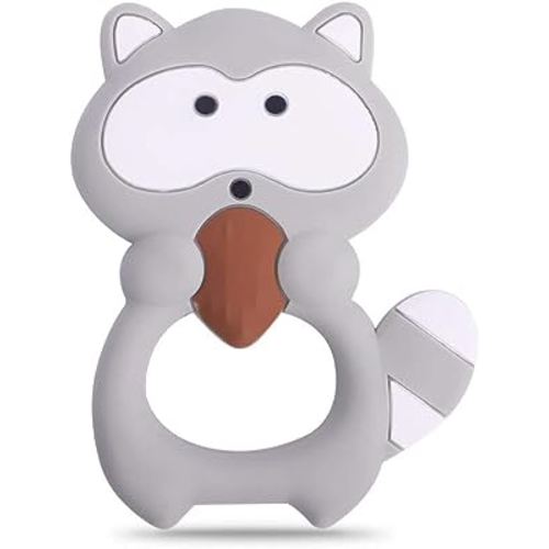 Baby Silicone Teether,Sensory Chew Toys,BPA Free Soft and Effective Infant Teething Pain Relief Toys,Freezer Safe,Food Grade Silicone,Best Shower Gift for Boys and Girls (Raccoon)