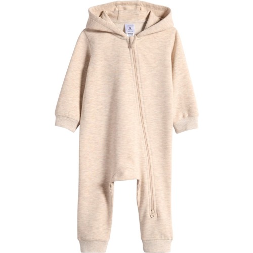 Baby Hooded Fleece Romper, Newborn, Beige Oatmeal Light Heather
