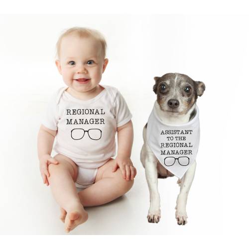 Regional Manager Dog and Baby Set Baby and Dog Matching Outfit Baby and Dog Sister Set Big Brother Dog Baby Sibling Dog Bandana Onesie Set