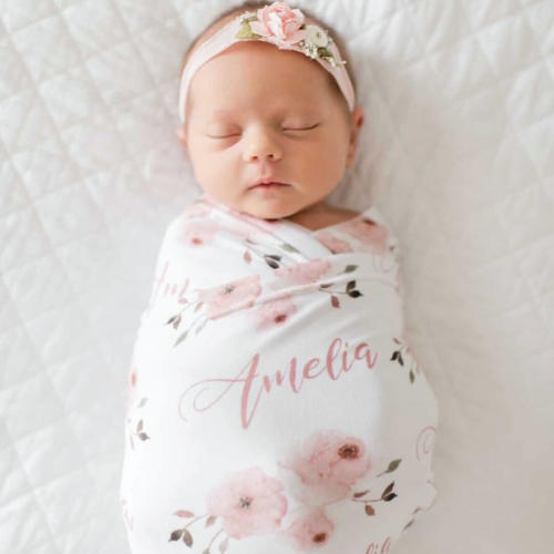 Millie's Dusty Rose Garden Personalized Baby Name Swaddle Blanket