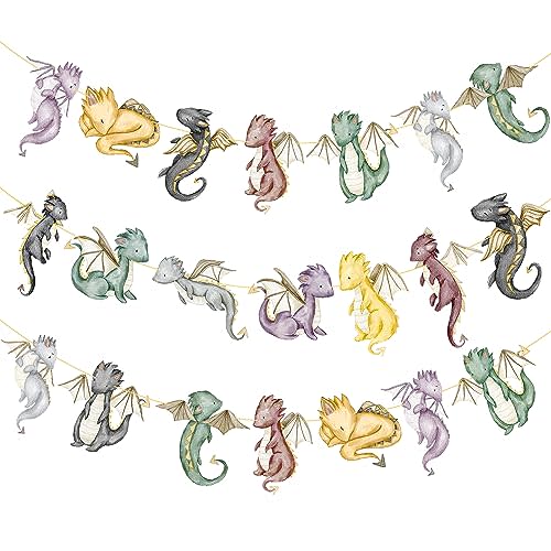 Dragon Banners 2Pcs Watercolor Dragon Party Cutout Banners Fantasy Dragon Party Banner Dragon Knight Birthday Party Decorations for Dinosaur Theme Baby Shower Supplies